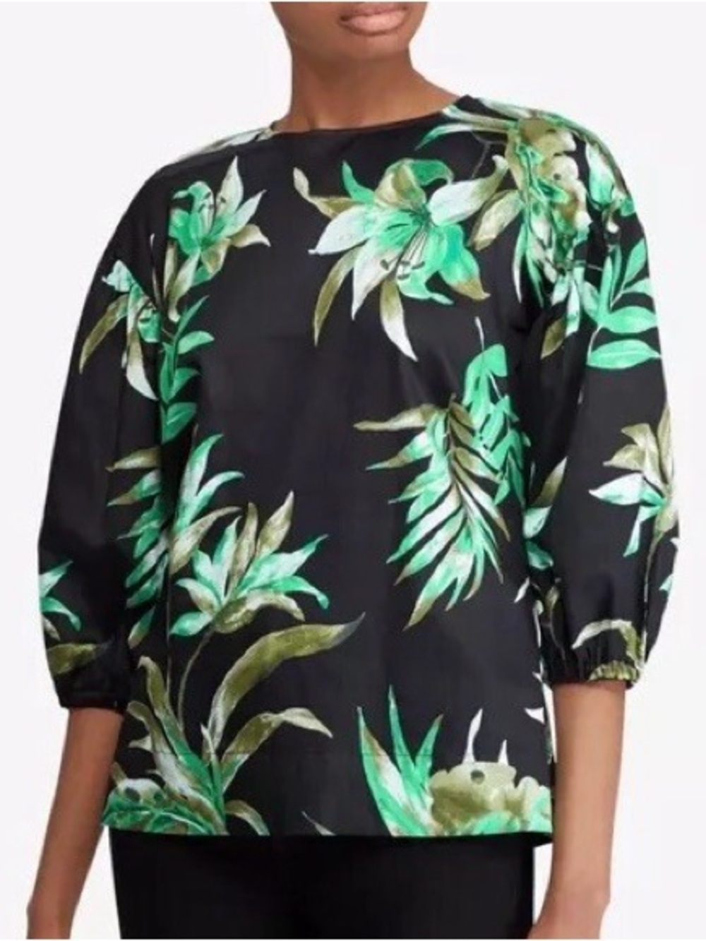 Ralph Lauren Black Blouse with Green Floral Print